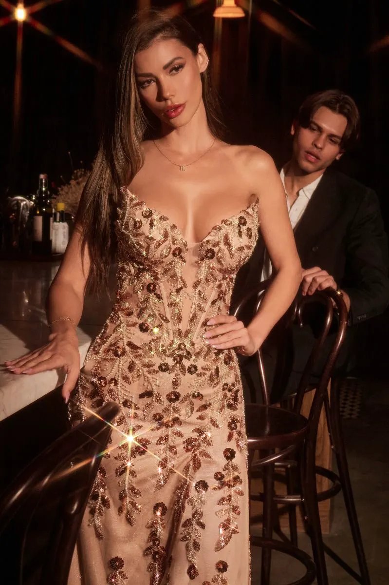 Strapless Sequin Embellished Fitted Dress by Tux-USA