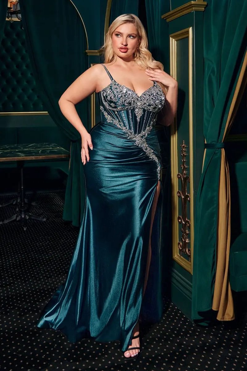 Fitted Crystal & Satin Bodycon Dress Curve by Tux-USA