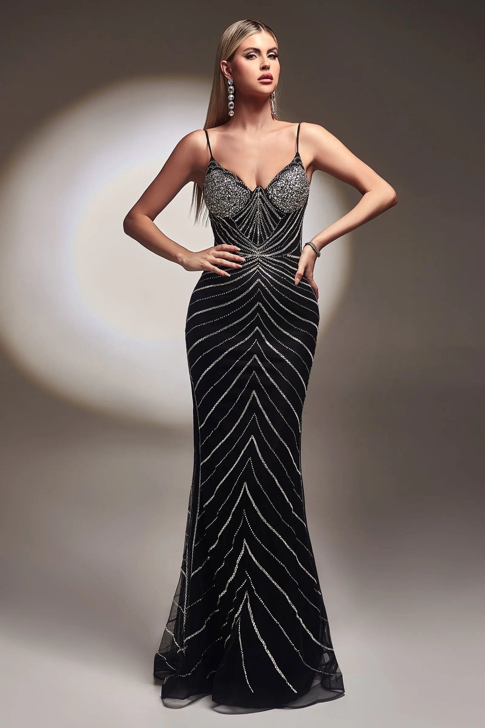 Fitted Glitter Print Gown by Tux-USA