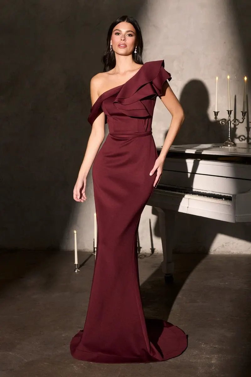 Gown a Refined Silhouette the One-Shoulder Neckline is Elevated with Cascading Ruffles by Tux-USA