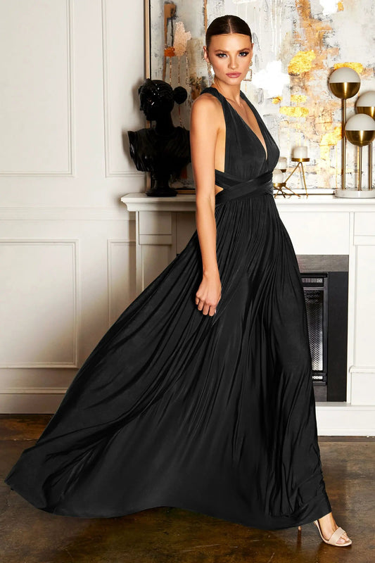 A-line dress with versatile neckline and multiple tie options by Tux-USA
