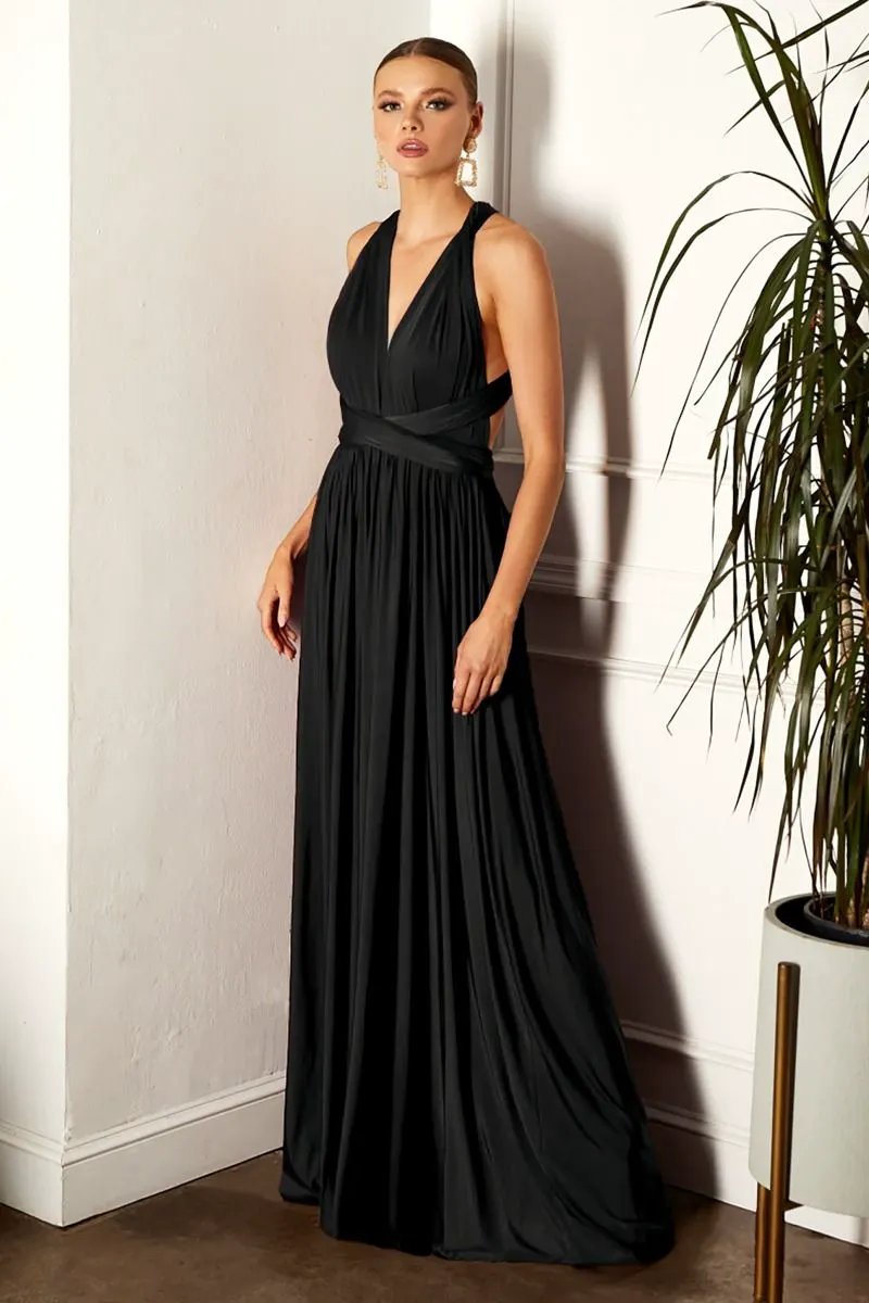 A-line dress with versatile neckline and multiple tie options by Tux-USA