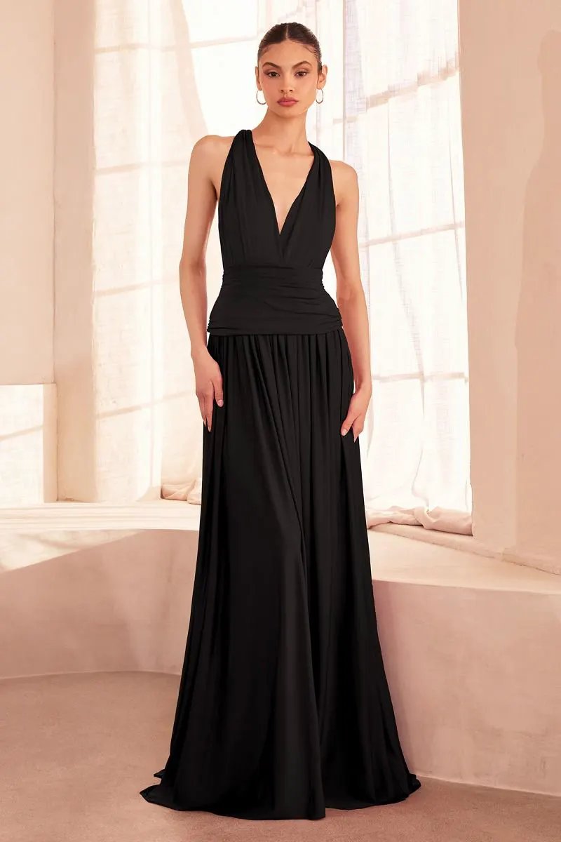 A-line dress with versatile neckline and multiple tie options by Tux-USA