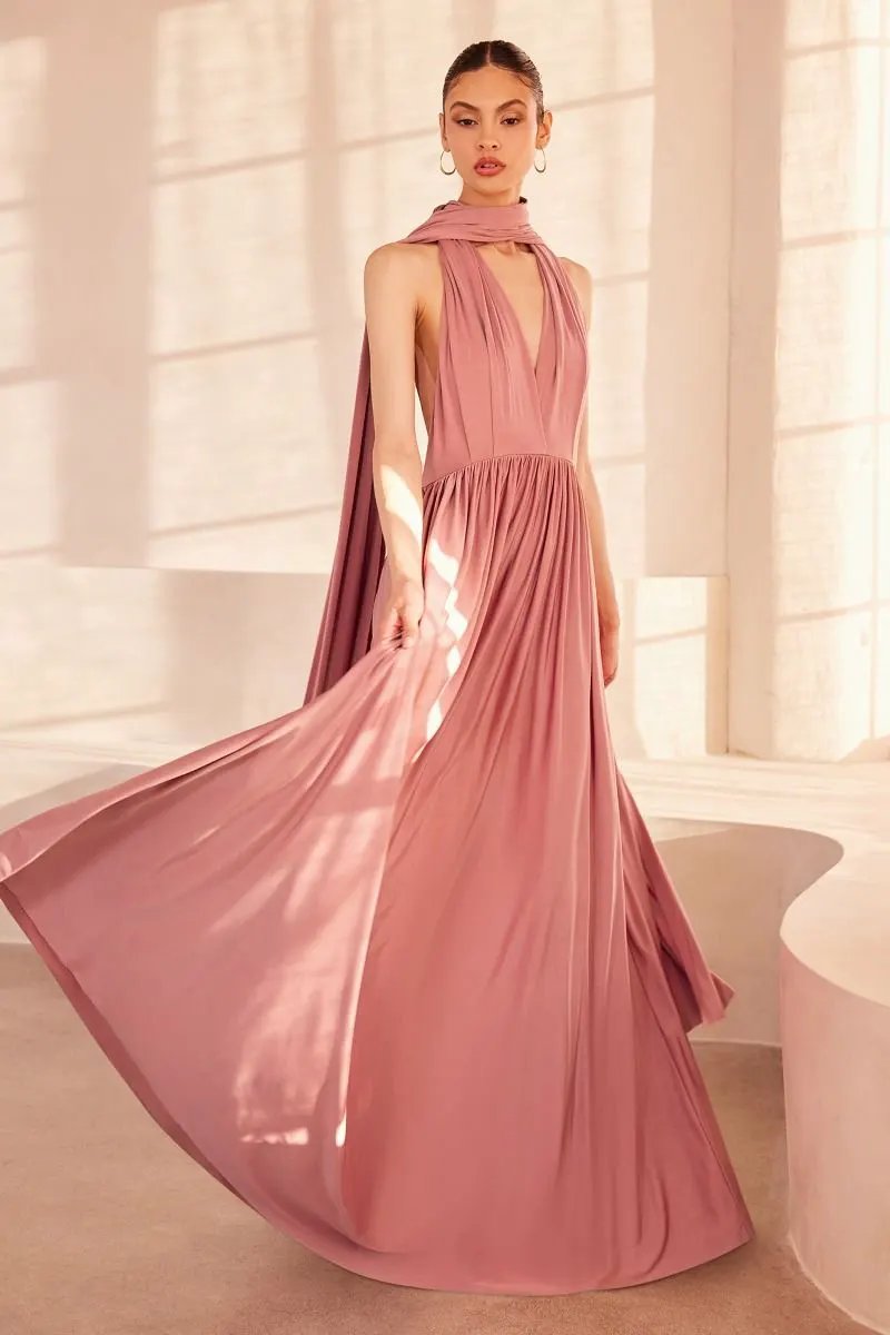A-line dress with versatile neckline and multiple tie options by Tux-USA