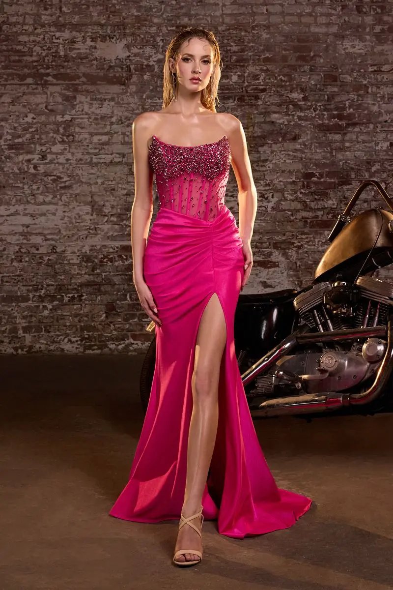 Crystal Strapless Fitted Satin Dress by Partner Label