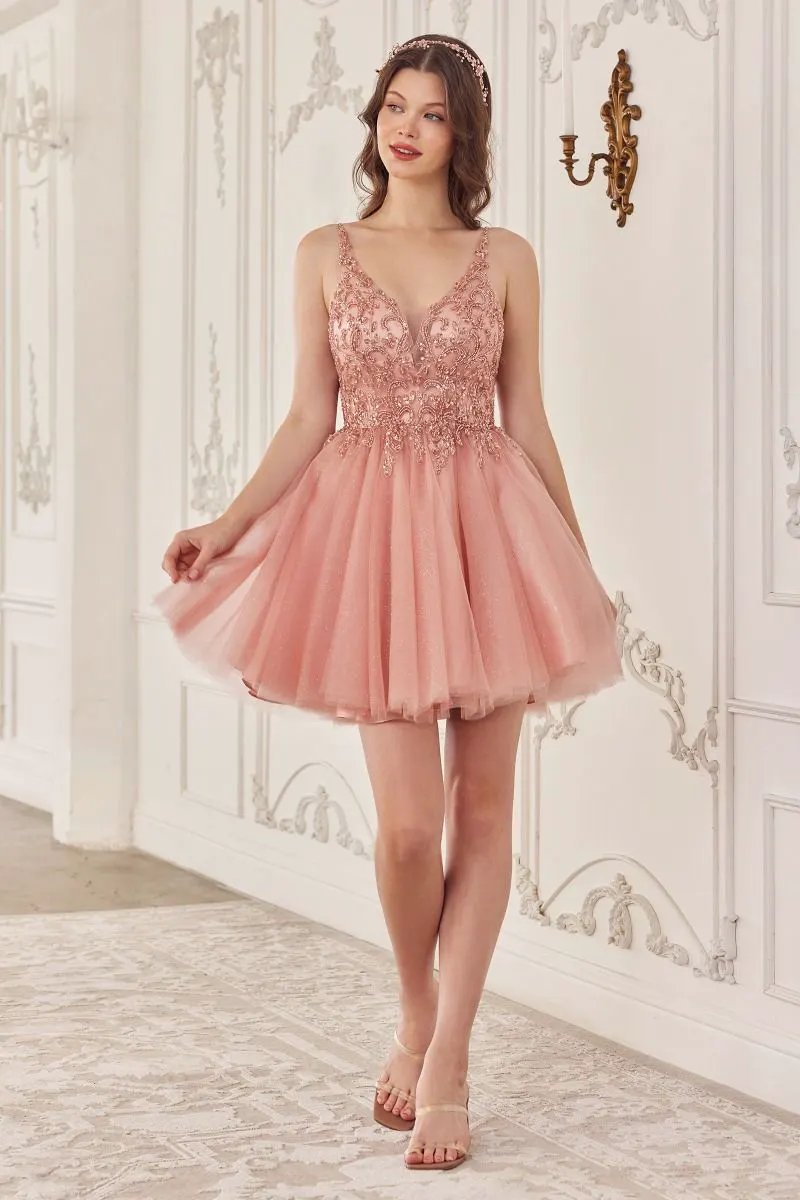 Beaded A-Line Layered Tulle Short Dress by Tux-USA