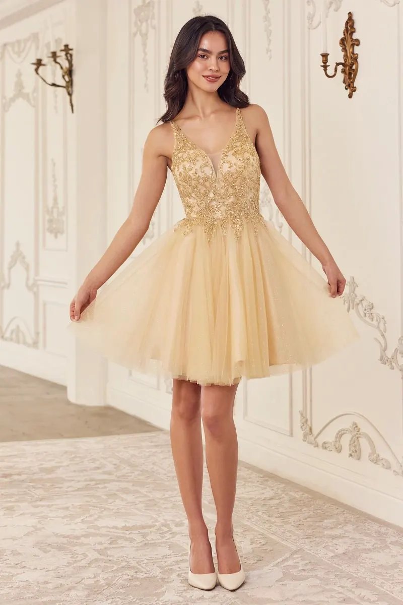 Beaded A-Line Layered Tulle Short Dress by Tux-USA