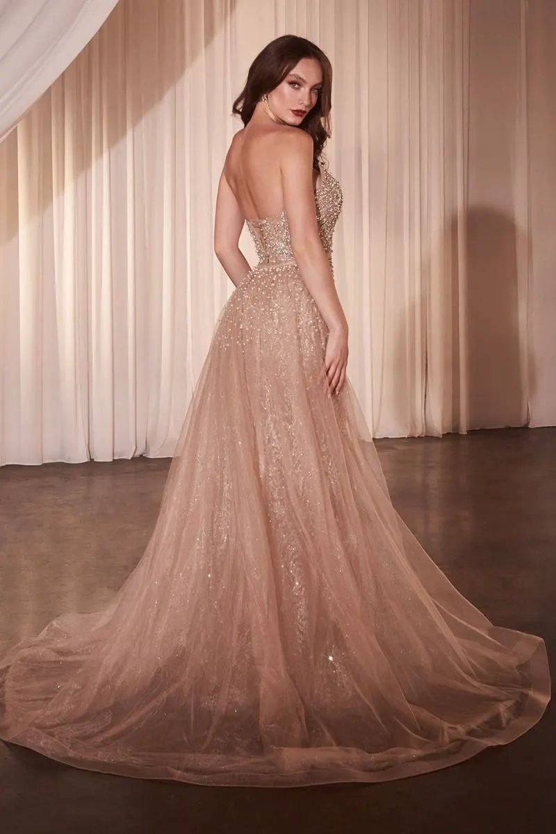 Strapless Crystal & Pearl Embellished Gown With Overskirt by Tux-USA