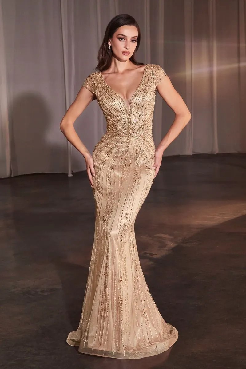 Beaded Cap Sleeve Fitted Dress by Partner Label