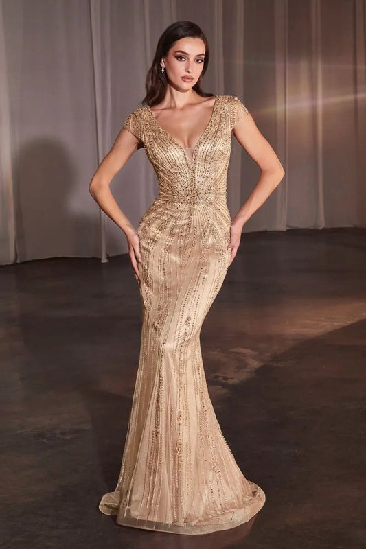 Beaded Cap Sleeve Fitted Dress by Partner Label