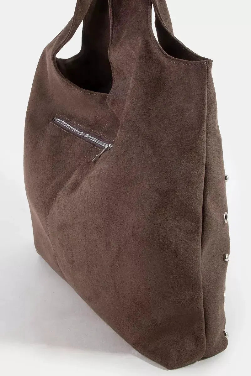 Fame Large Grommeted Suede Shoulder Bag by Partner Label