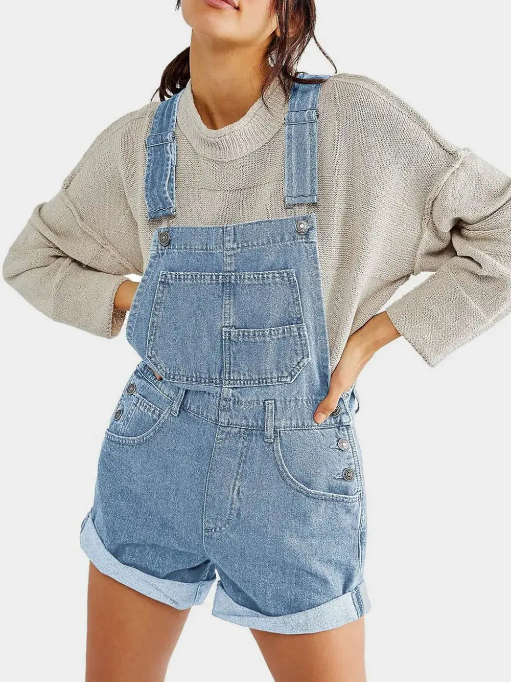 Pocketed Square Neck Wide Strap Denim Overalls by Partner Labels