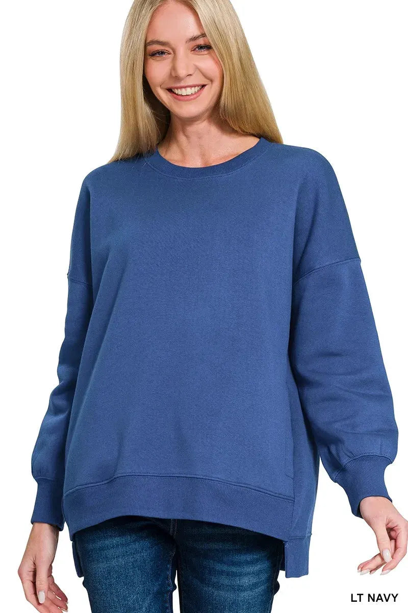 Zenana Fleece Hi-low Boyfriend Sweatshirts with Pockets by Zenana