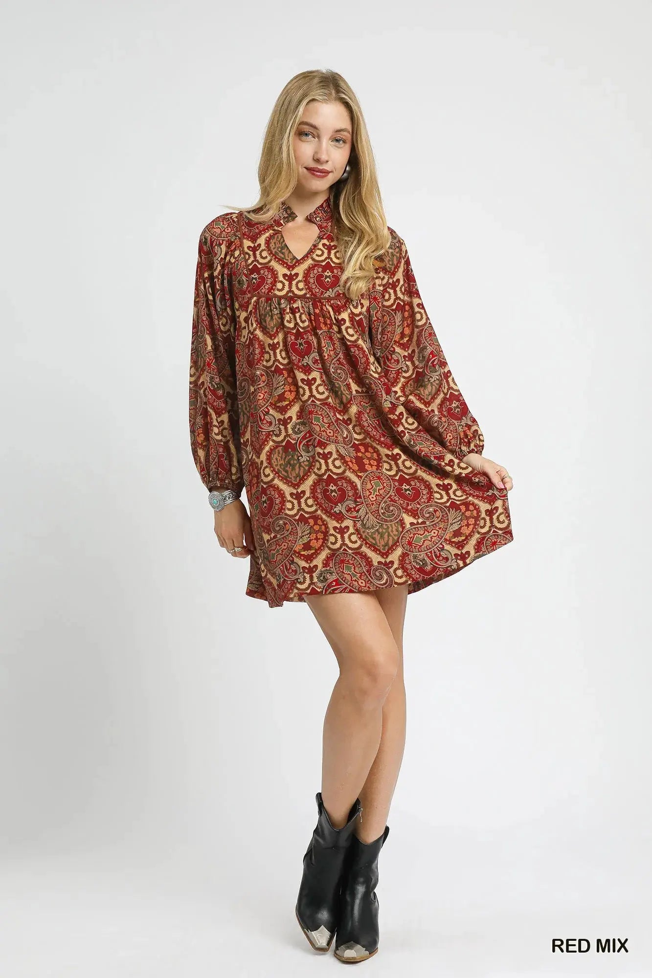 Umgee Boho Mix Paisley Babydoll Dress by Oh