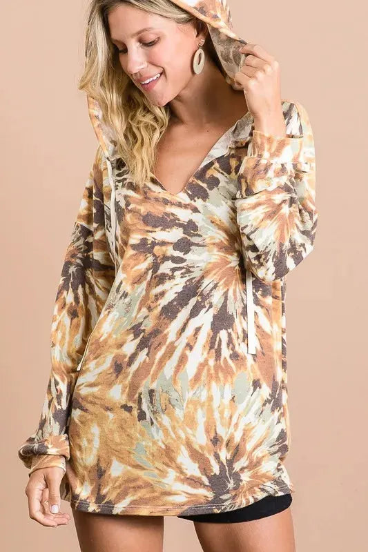 BiBi Tie Dye Terry Hoodie With Twill Tape Drawstring by BiBi