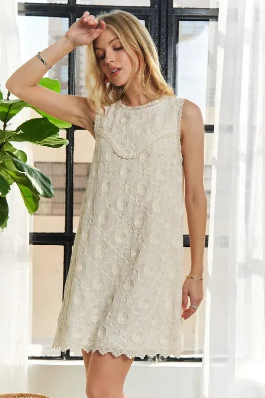 ADORA Applique Round Neck Sleeveless Shift Dress by ADORA