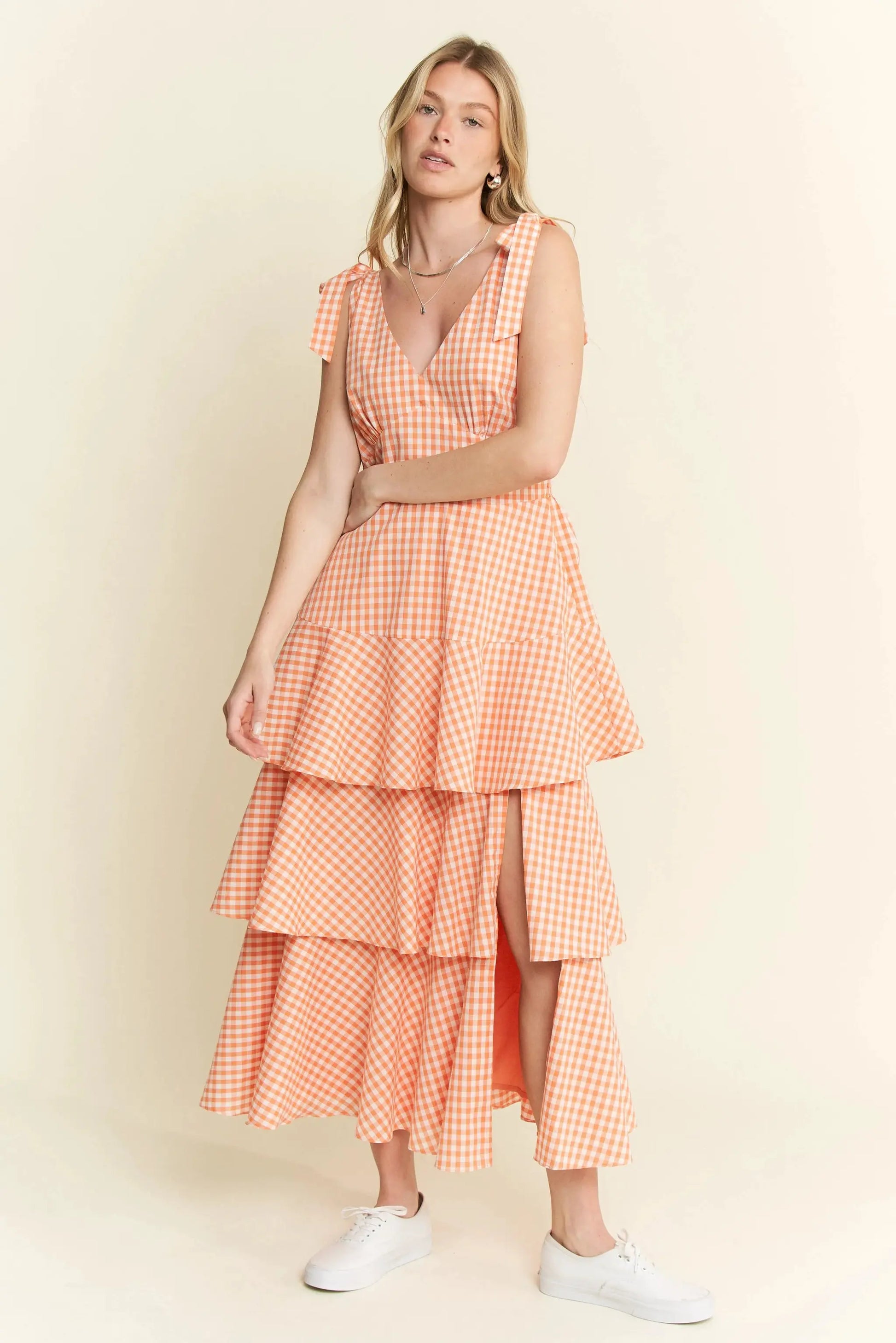 Jade By Jane Sleeveless Gingham Print Tiered Midi Dress by Jade By Jane