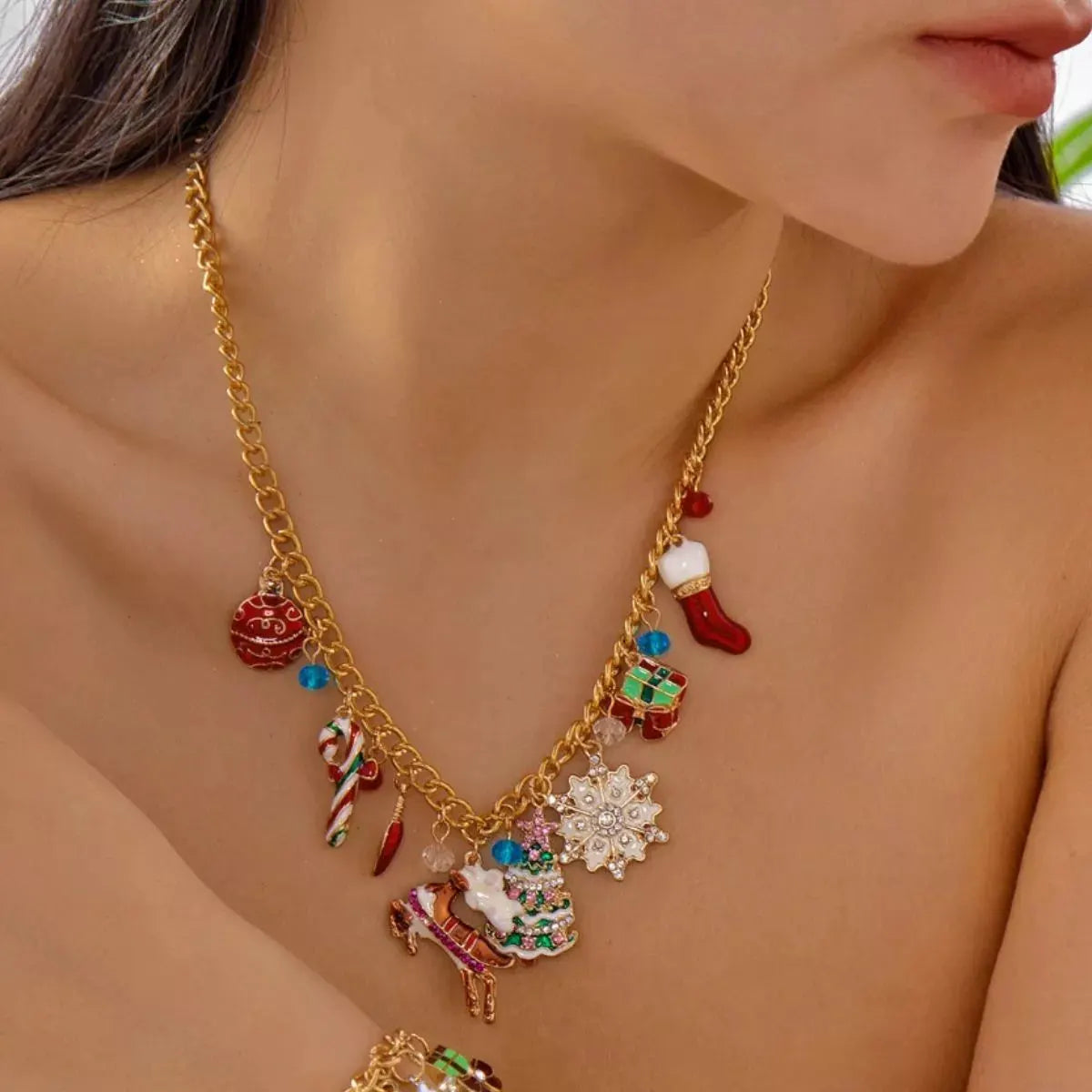 18K Gold-Plated Christmas Charm Necklace by Partner Labels