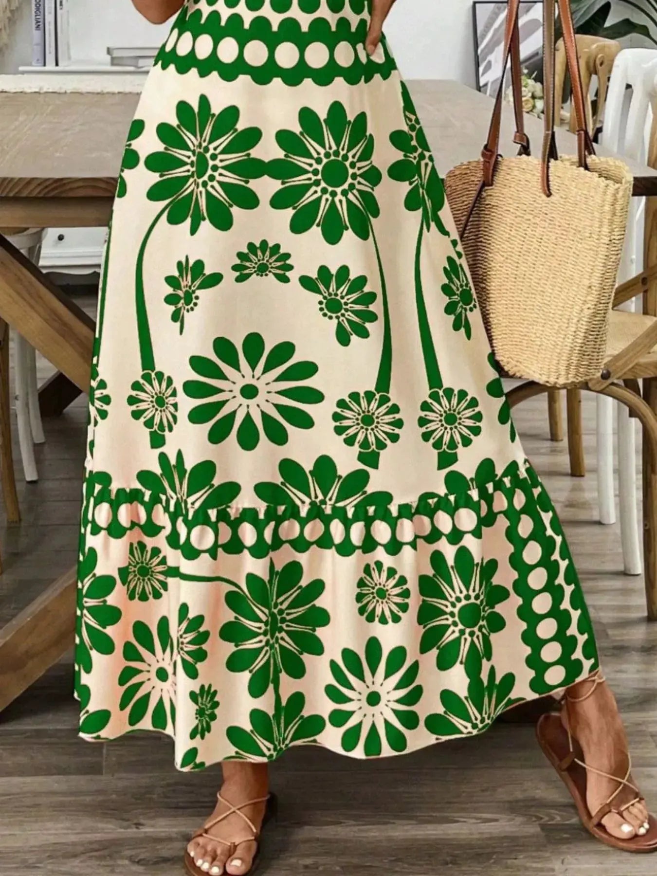 Floral Print Tie-Shoulder Midi Dress by Partner Label