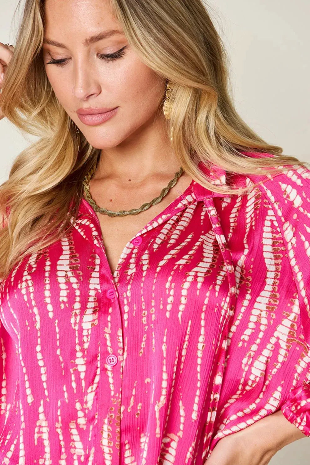 Double Take Full Size Printed Button Up Long Sleeve Shirt by Double Take