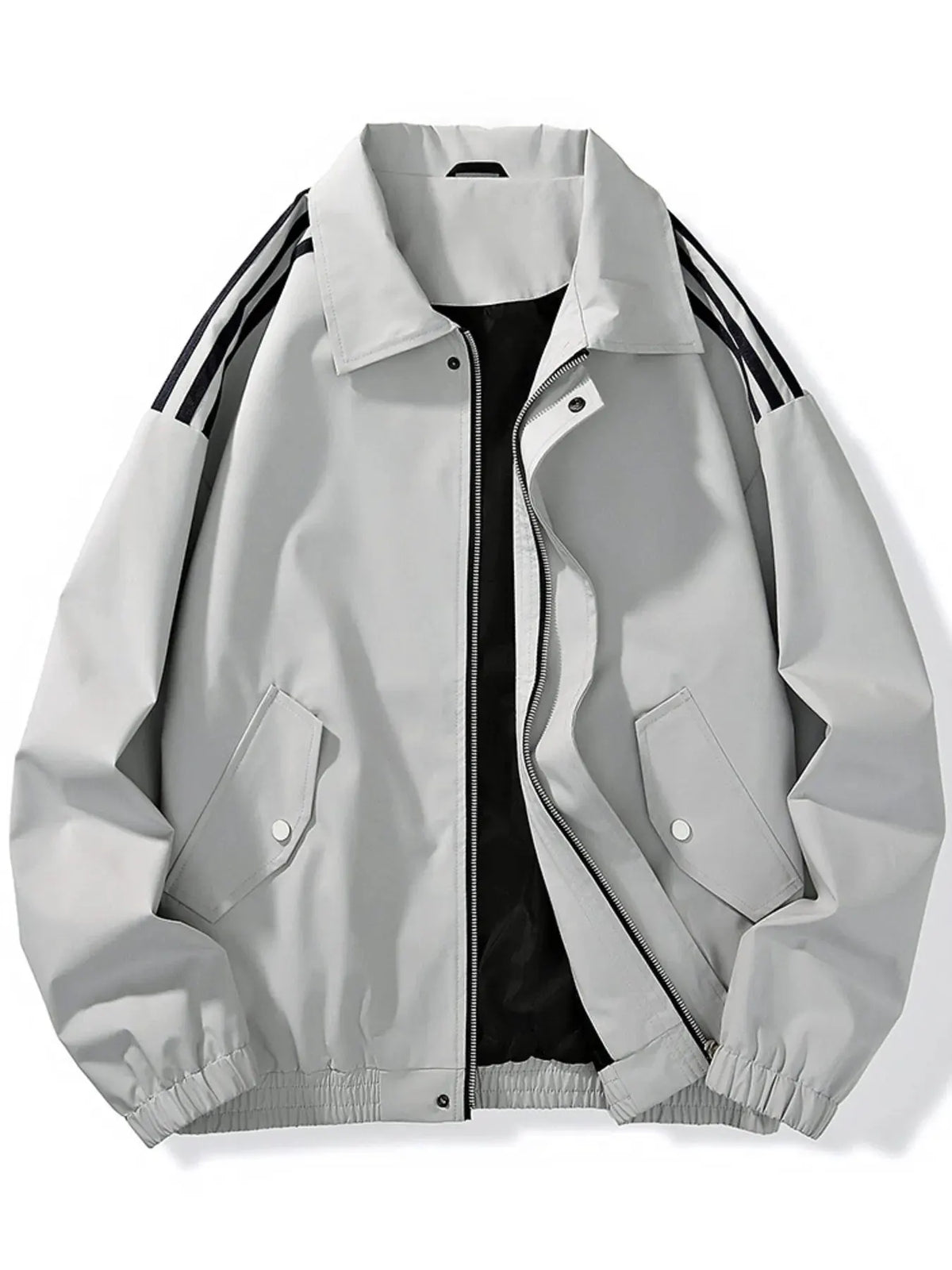 Men's Plus Size Striped Zip Up Jacket by Trendsi
