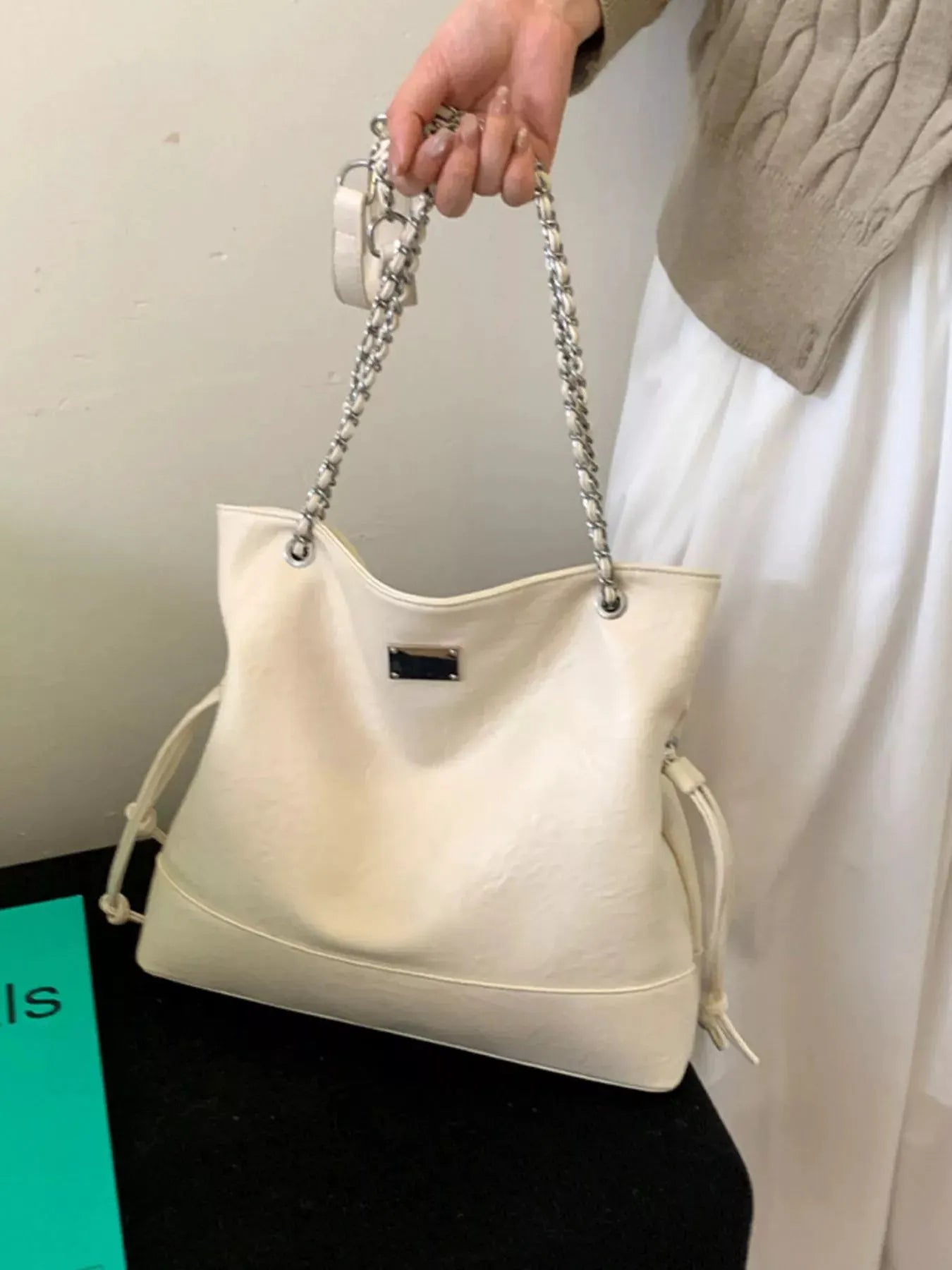 Chain Strap Faux Leather Tote Bag by Partner Label