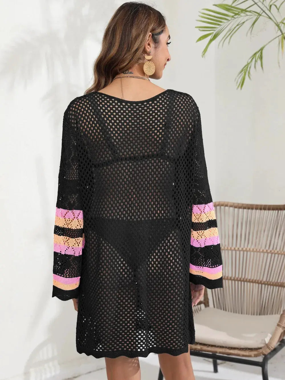 Openwork Contrast Long Sleeve Cover-Up by Partner Labels