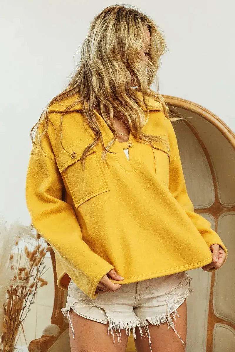 BiBi Flap Pockets Fleece Collared Sweatshirt by BiBi