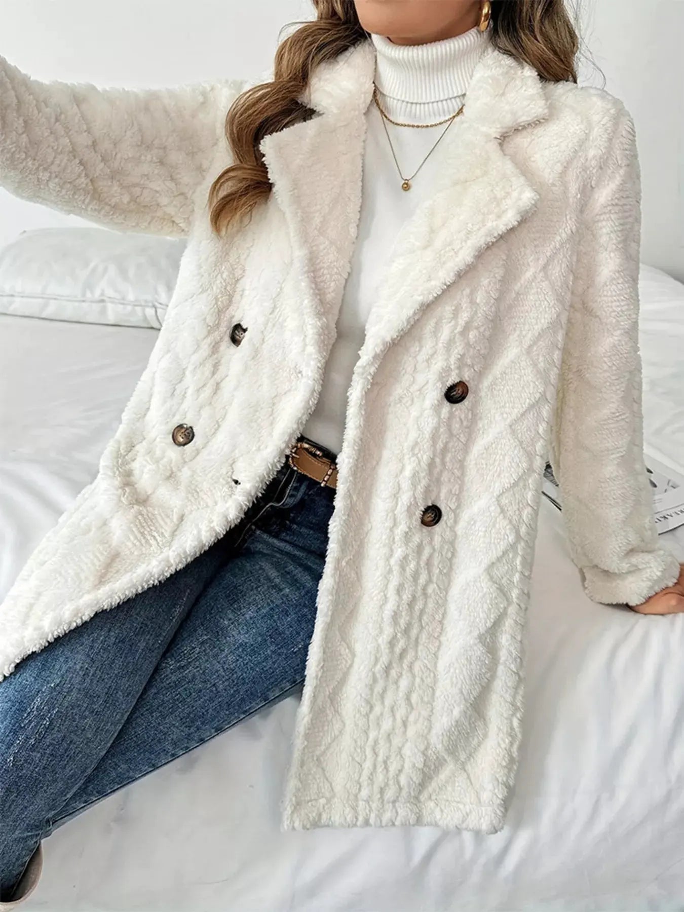 Fleece Double‑Breasted Longline Coat | Partner Labels Selection by Partner Label