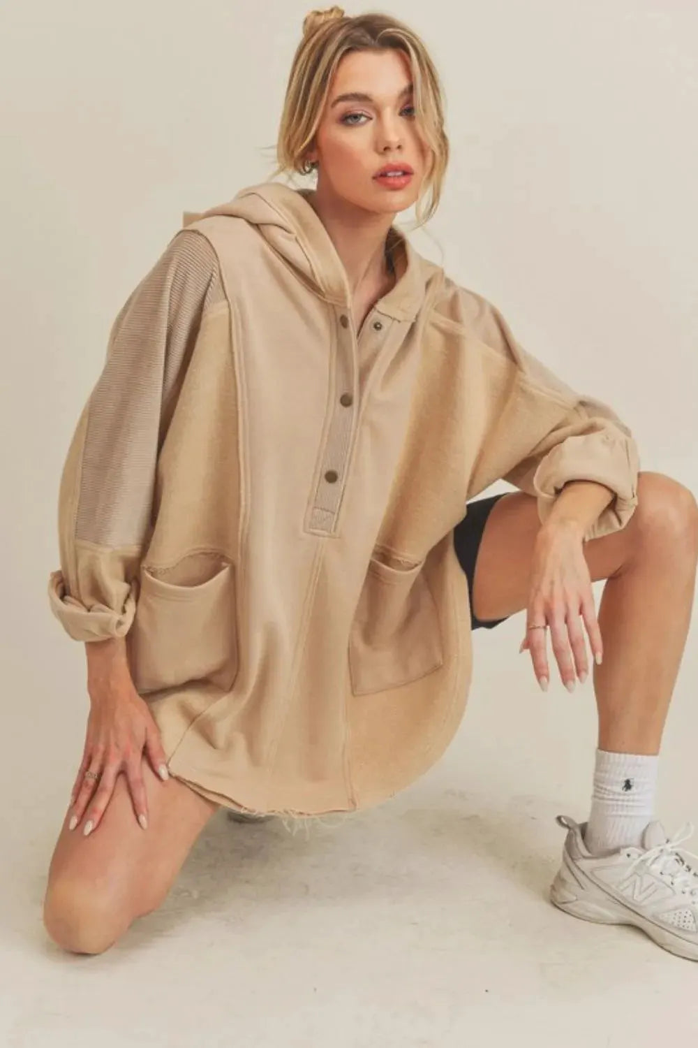 Aemi + Co Slit Half Snap Oversize Hoodie by Partner Label