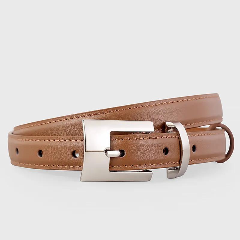 Leather Belt with Silver Buckle by Trendsi