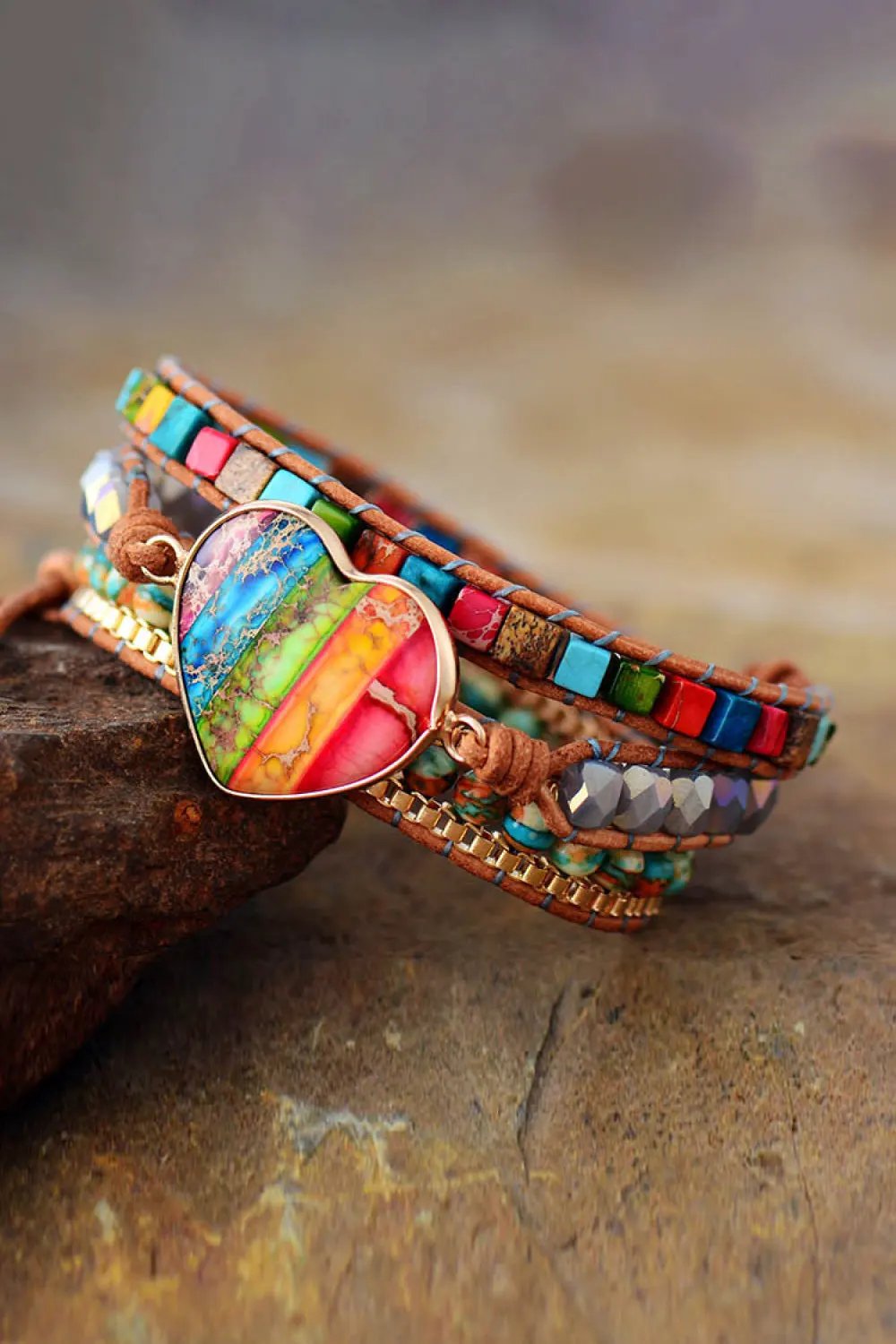 Imperial Jasper & Crystal Layered Bracelet by Partner Label