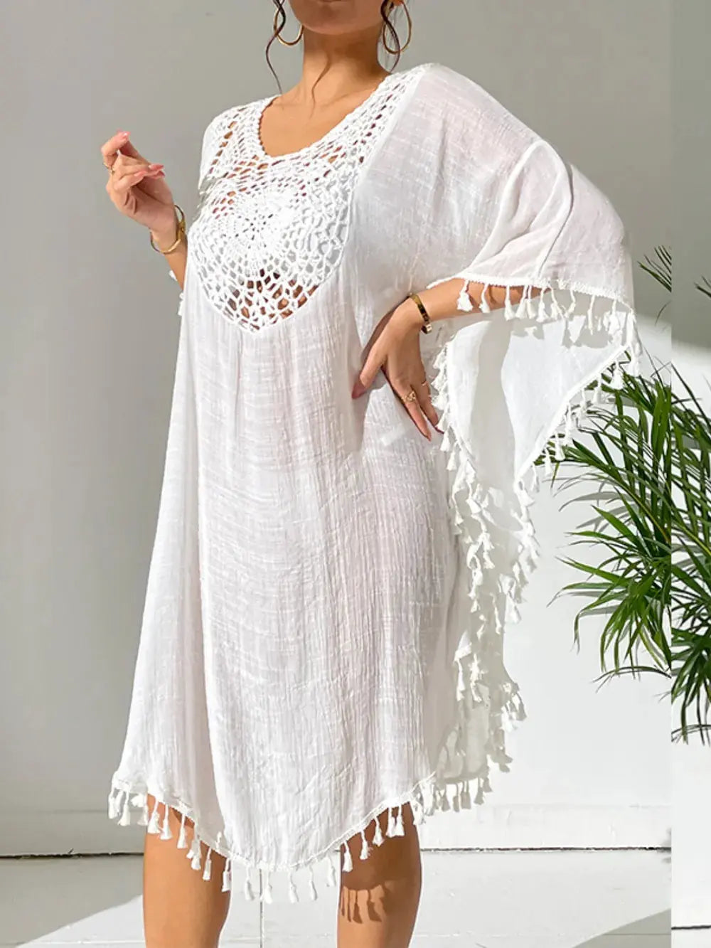 Tassel Cutout Scoop Neck Cover-Up Dress by Partner Label