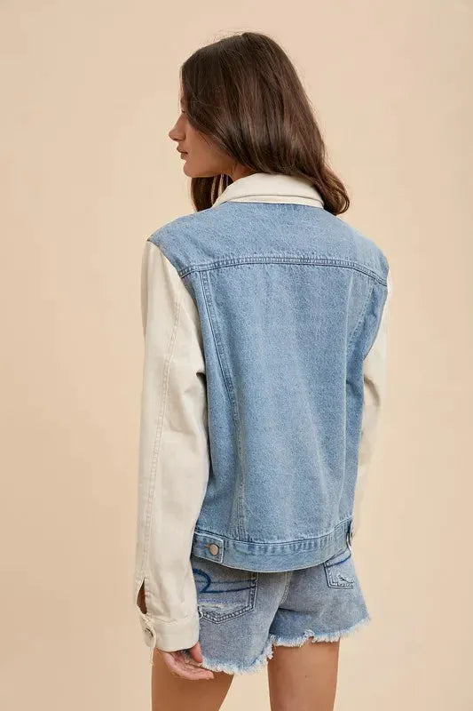 Annie Wear Collared Neck Double Placket Denim Jacket by Annie Wear