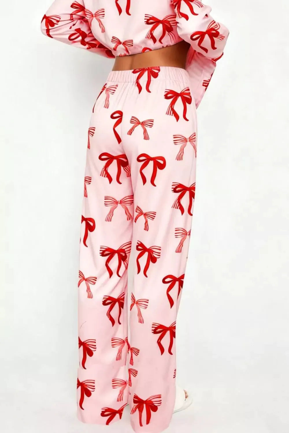 Bow Print Top and Wide Leg Pants Lounge Set by Partner Label