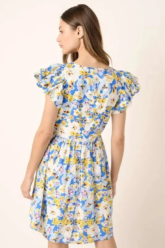 Mittoshop Floral V-Neck Cap Sleeve Mini Dress by Mittoshop