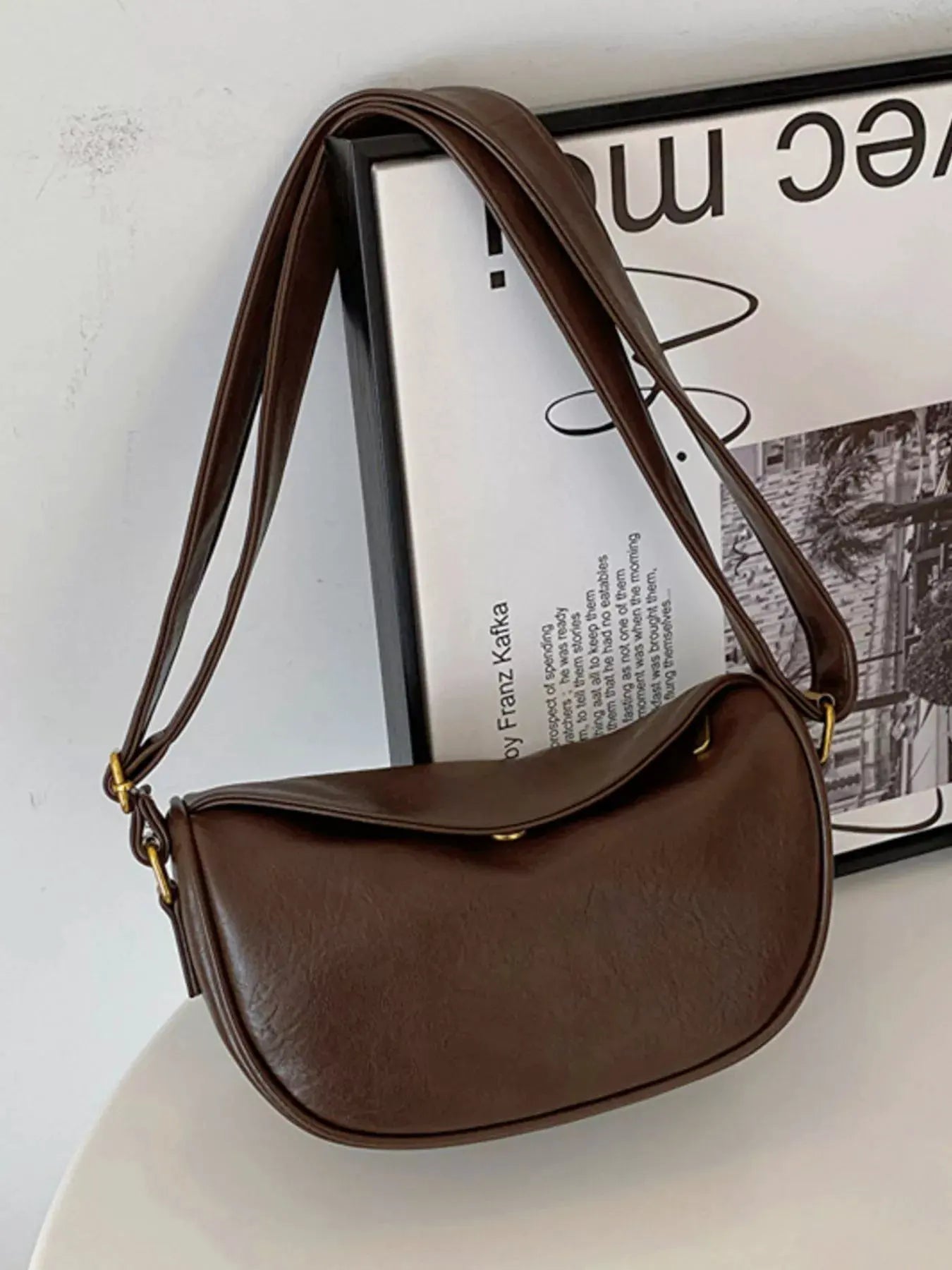 Elegant PU Leather Crescent Crossbody Bag by Partner Label