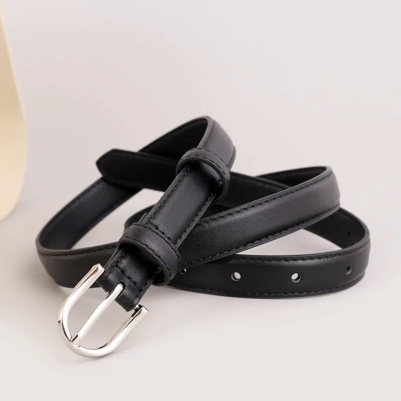 Skinny Leather Belt with Silver Buckle by Trendsi