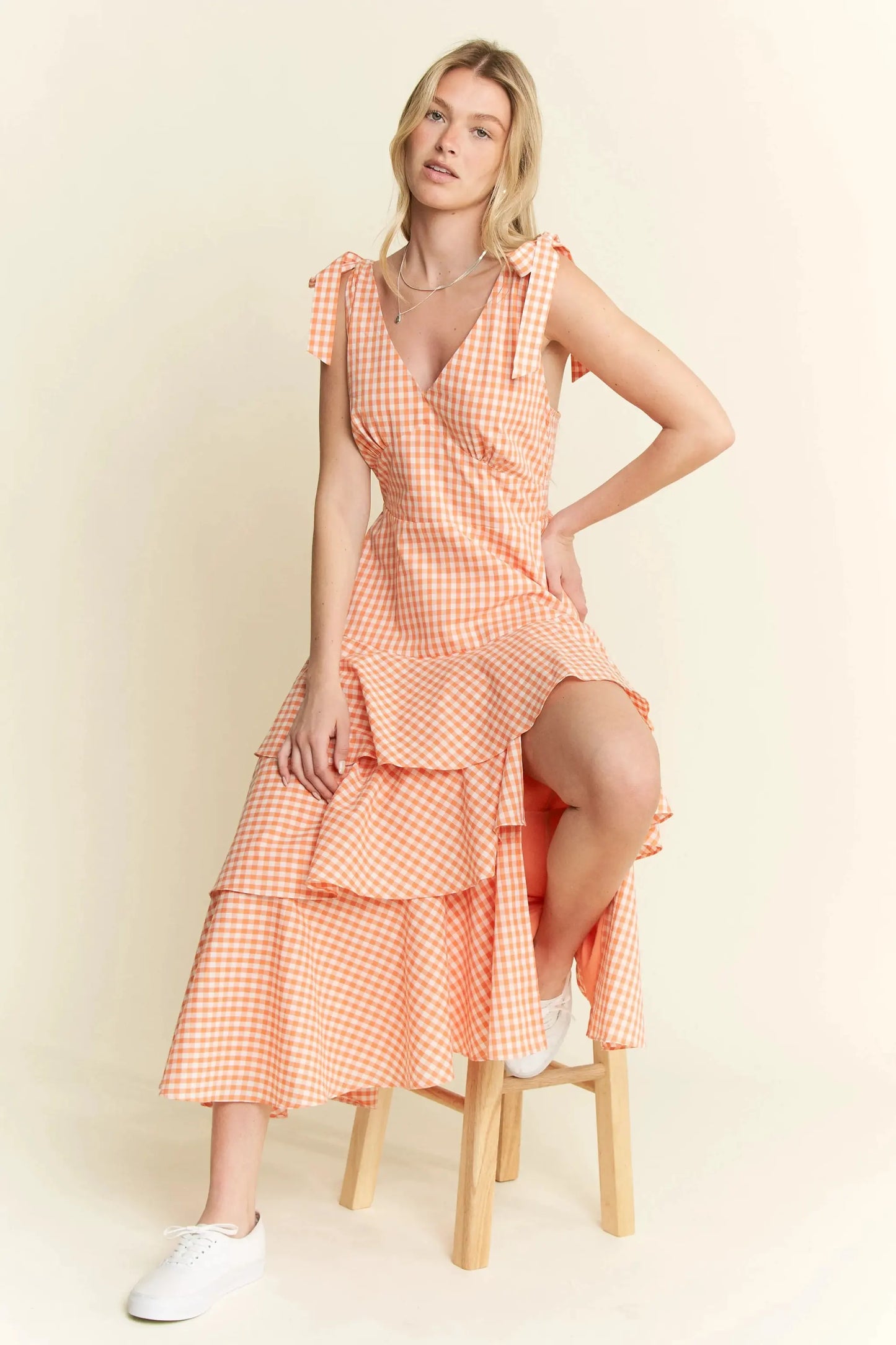 Jade By Jane Sleeveless Gingham Print Tiered Midi Dress by Jade By Jane