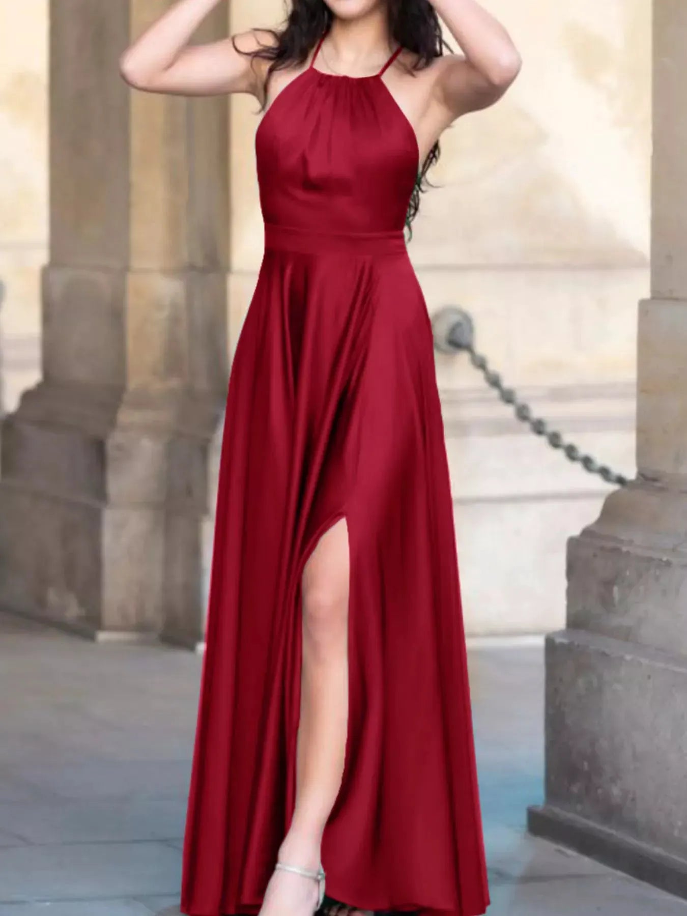 Halter Neck Slit Maxi Dress by Partner Label