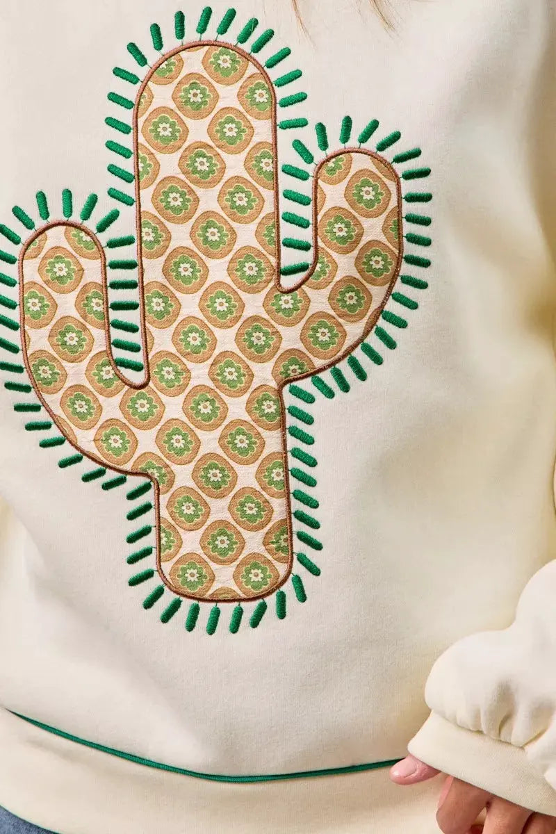 BiBi Cactus Embroidered Fleece Sweatshirt by BiBi