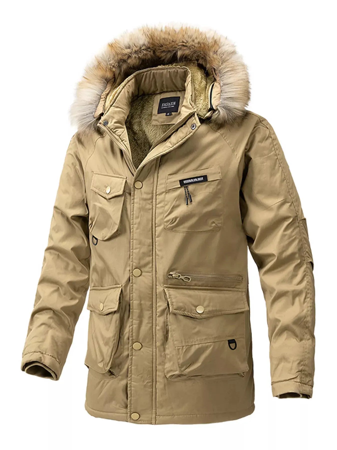 Men's Plus Size Fur Hooded Winter Parka Coat by Partner Label