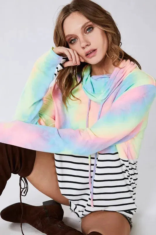 BiBi Tie Dye French Terry Cowl Neck Top by BiBi