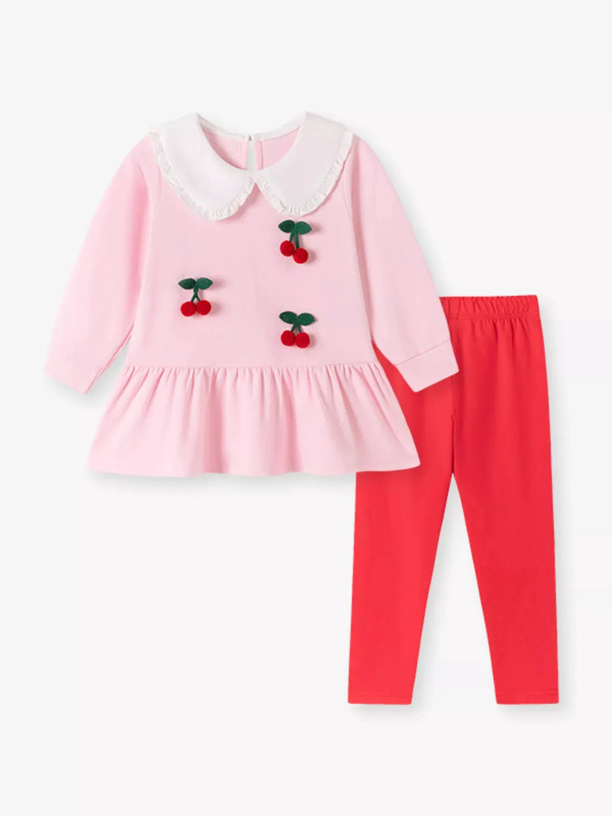 Children's Cherry Peplum Top and Leggings Set by Trendsi