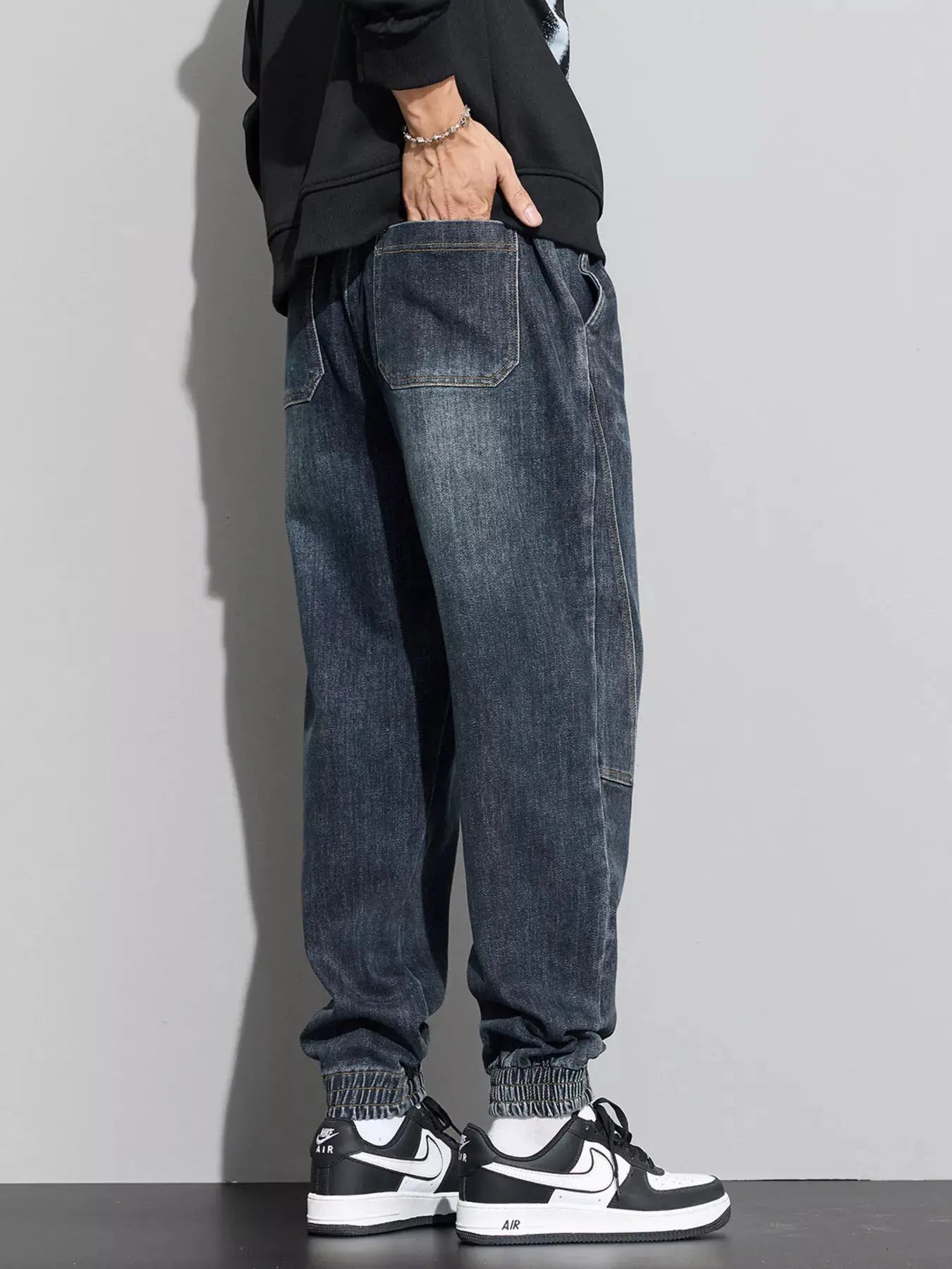 Men's Plus Size Casual Drawstring Waist Jogger Jeans by Partner Label