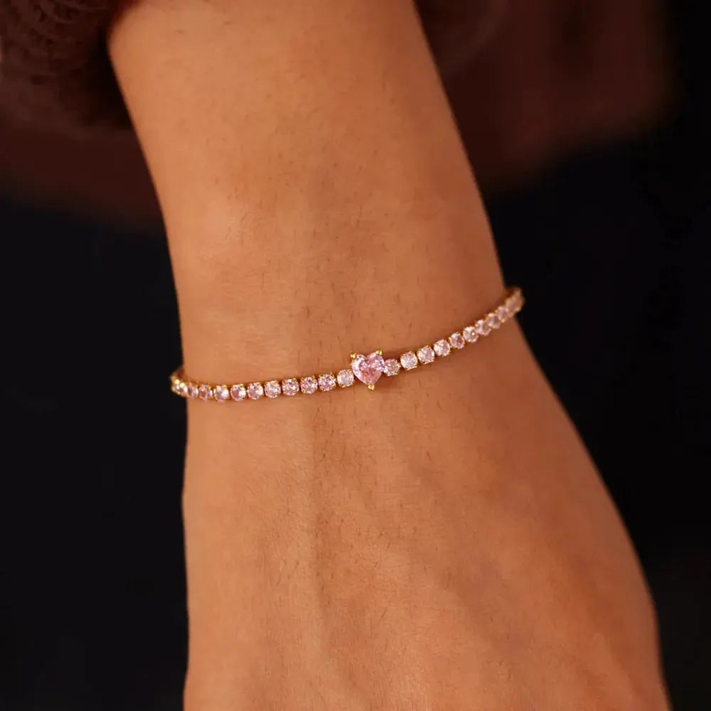 Heart Shape Inlaid Zircon 18K Gold-Plated Bracelet by Partner Label