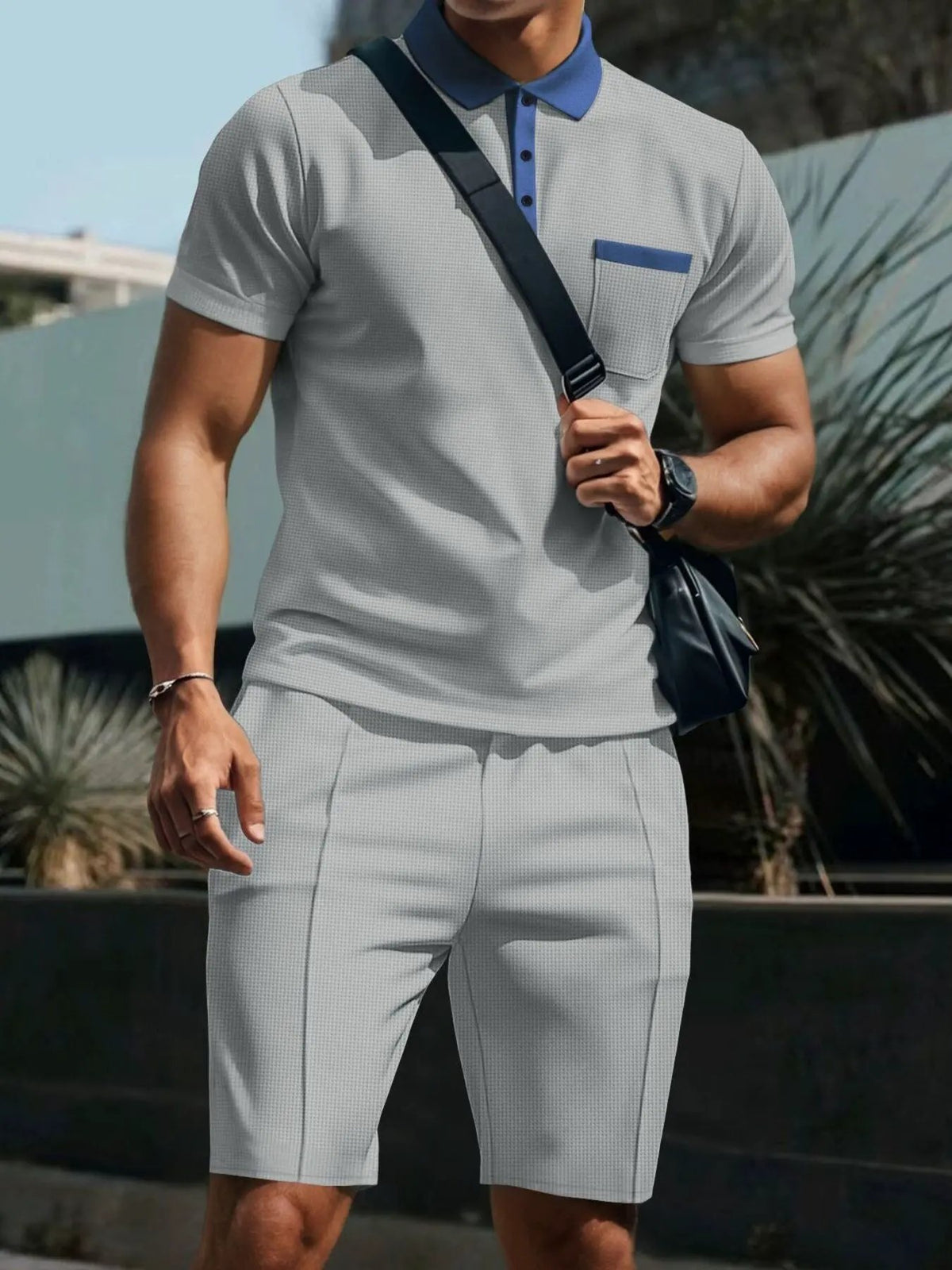 Men's Full Size Casual Short Sleeve Polo & Shorts Set Plus Size by Trendsi