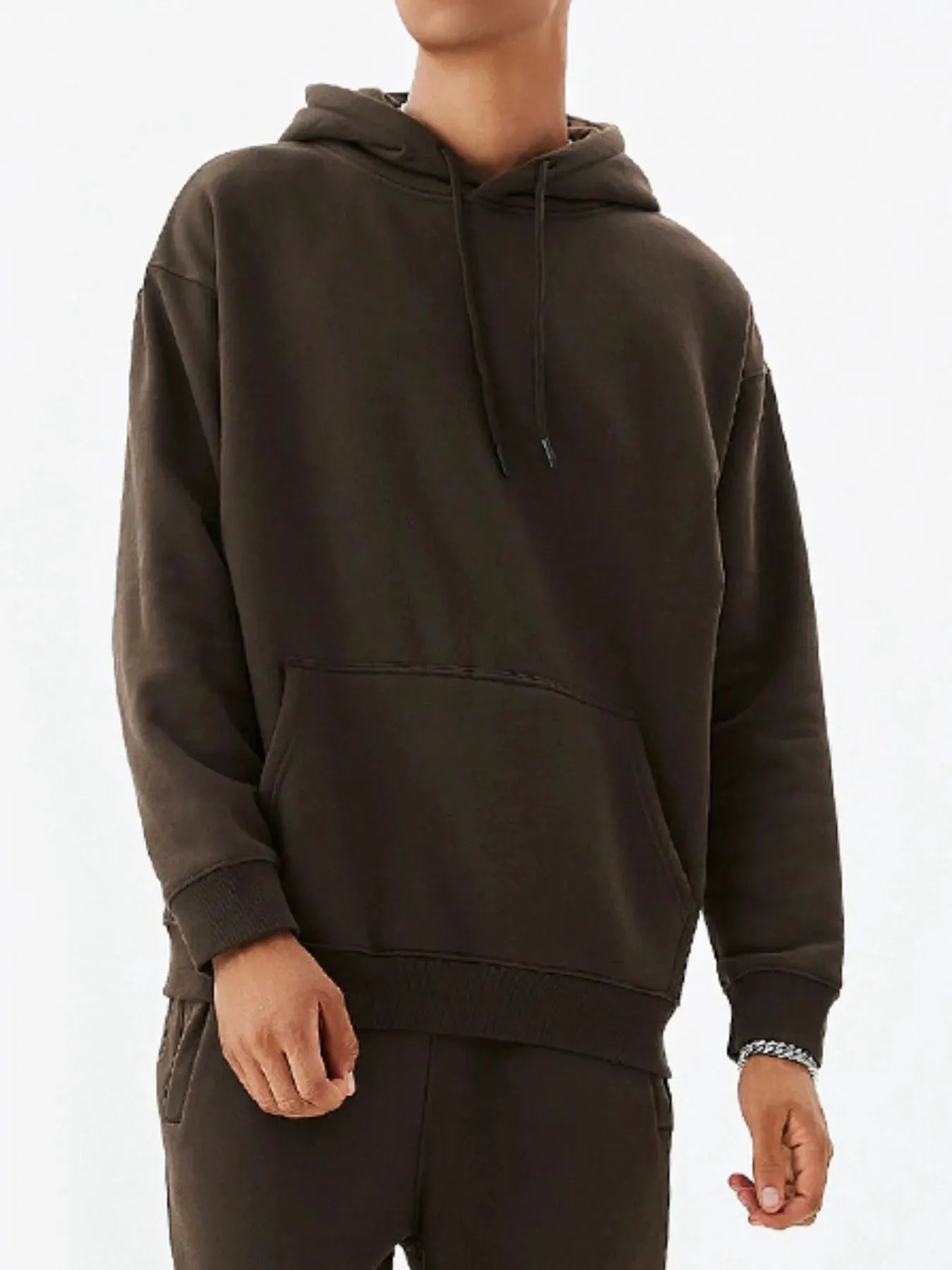 Men's Drawstring Kangaroo Pocket Long Sleeve Hoodie by Trendsi