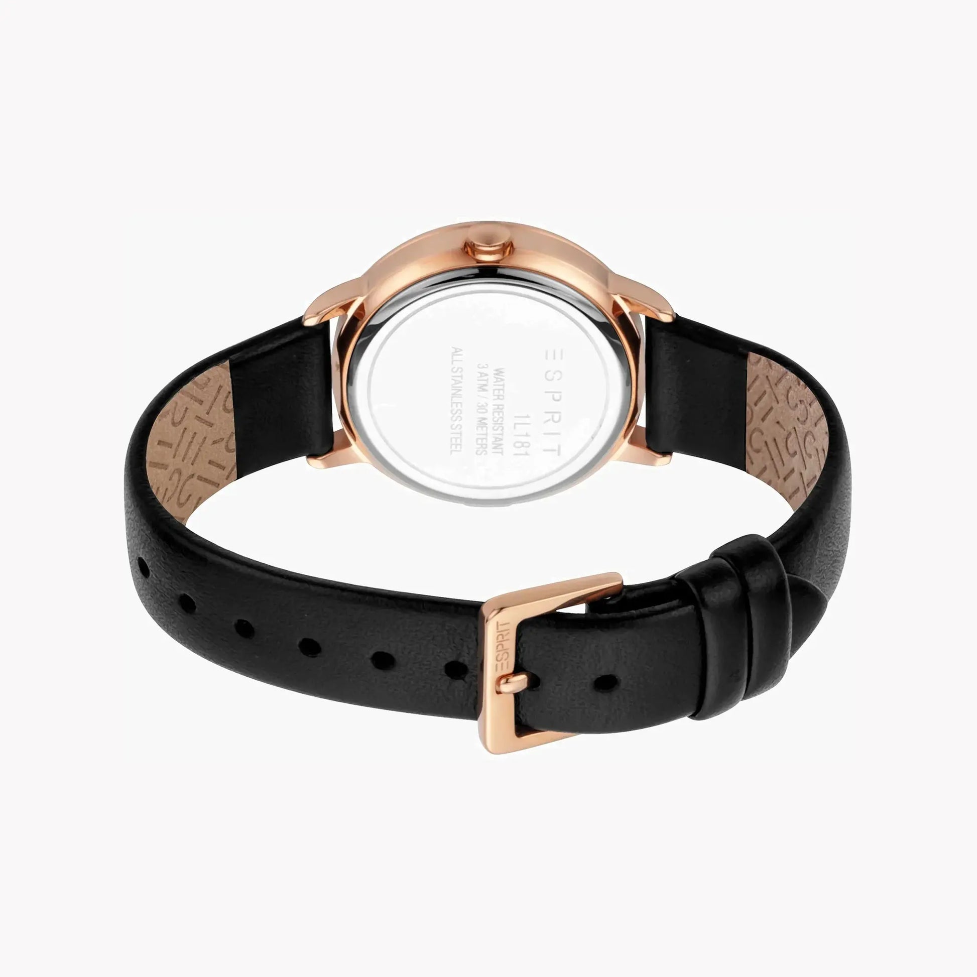 Esprit Women's Black Leather Watch, Black Dial | ES1L181L2035 by ESPRIT