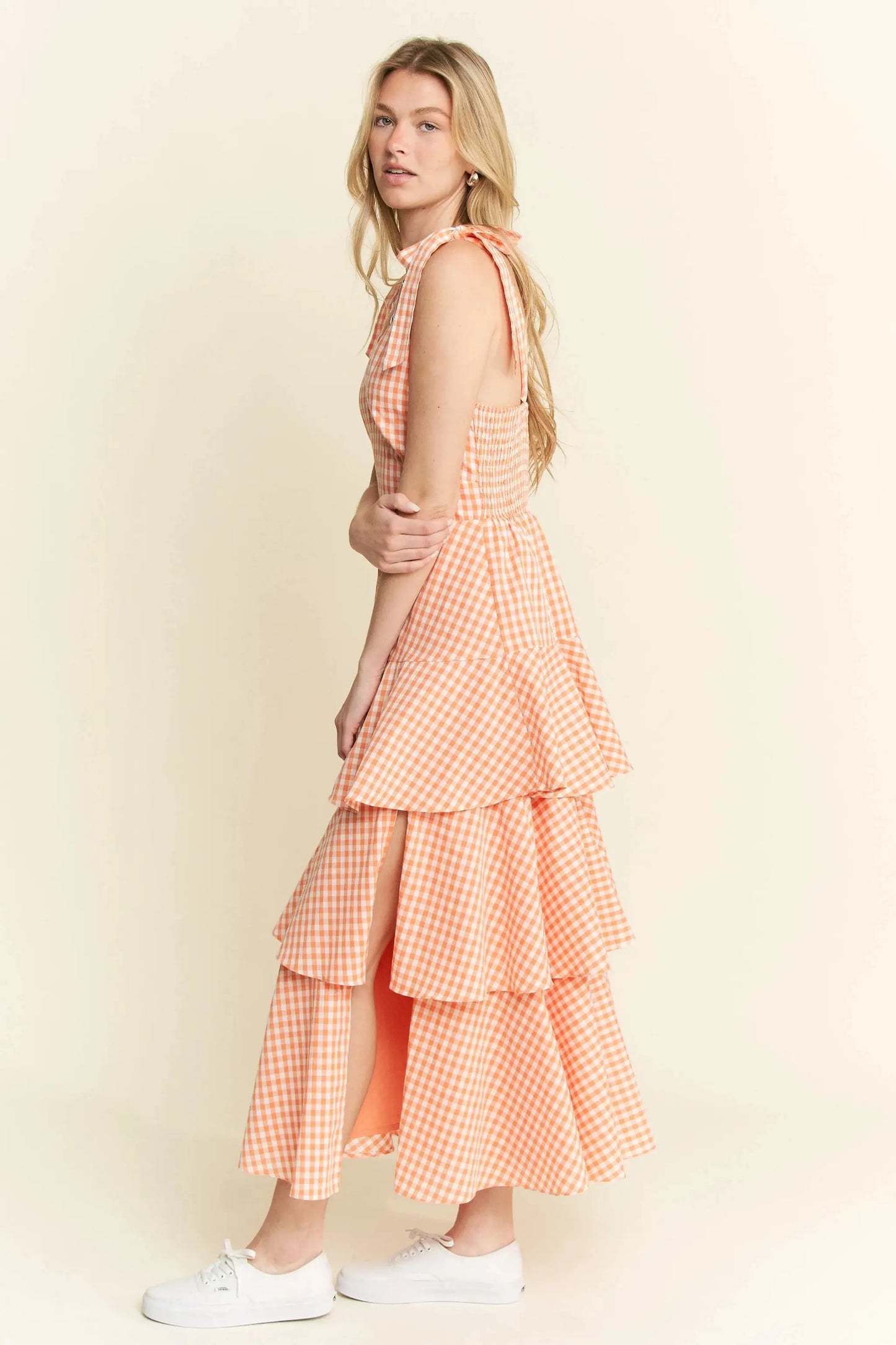 Jade By Jane Sleeveless Gingham Print Tiered Midi Dress by Jade By Jane